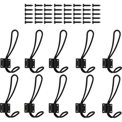 10 Pièces Murale Patere Porte Manteau Noir, Muraux Crochets et Patères pour la Maison Retro Metal Crochet Lourd avec Vis pour Entrée Salle de Bain Toilette Cuisine Meuble (1/5)