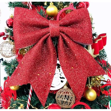 Nœud de Noël rouge, 30 x 24 cm, grand nœud pour sapin de Noël, nœud pailleté, nœud cadeau pour couronne, décoration cadeau (1/3)