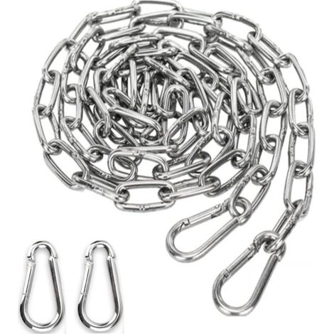 Chaîne en acier inoxydable 3 mm 1,5 m Chaîne en acier + 2 x Boucle de prusik pour chaîne d'ancrage de hamac – Charge de 90 kg (1/4)