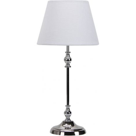 Fabrilamp – Lampe à poser Corydoras E27 – Abat-jour textile blanc – Cadre métal chrome – Dimensions 5x25x25 cm – Pour intérieur uniquement