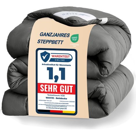 Couette Tempérée 300GSM en Microfibre, Édredon Lit 2 Personnes 200x200 cm pour Lit 90x190/140x190, Chaud Épais Garnissage 300g/m², 200 x 200 Gris (1/5)