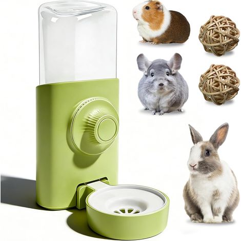 Lot de 3 gourdes automatiques pour lapin, distributeur d'eau suspendu, abreuvoir pour lapin, avec 2 boules à mâcher, abreuvoir pour rongeurs, 600 ml, vert pour cochons d'Inde, chinchilla, furet (1/5)