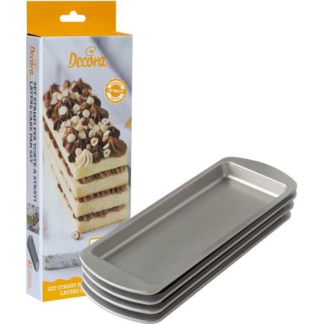 Decora 0070032 Set 4 Stampi Antiaderenti Rettangolari per Torte a Strati Multicolor, 25,5 X 10,5 X 2 h Cm. Confezione da 4 pezzi. (1/3)