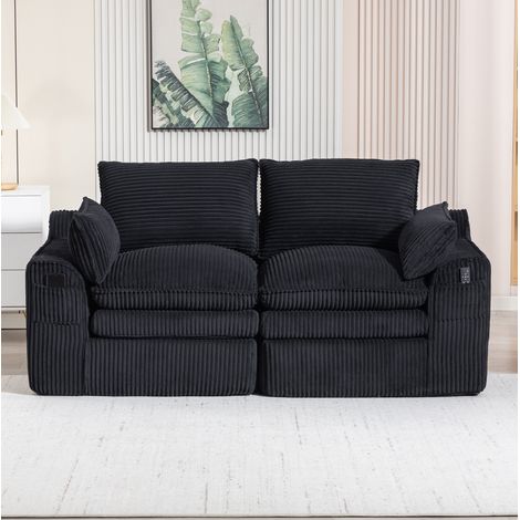 2-Sitzer Sofa 191x94x85 cm schwarz Cord mit Seitentaschen und Kissen (1/5)