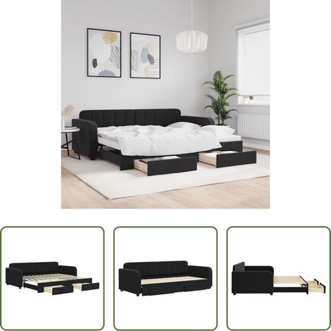 vidaXL Doppelbett - Tagesbett Ausziehbar mit Schubladen Schwarz 90x200 cm Samt (1/5)