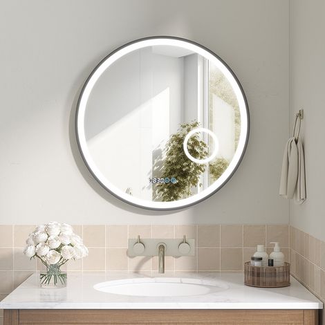 Runder Badezimmer Spiegel LED Badezimmer Spiegel, dreimal vergrößert Kosmetikspiegel mit digitaler Uhr