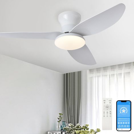 Ventilateur de plafond 100 cm, télécommande/application, variateur, 6 vitesses, minuterie, réversible (blanc) (1/5)