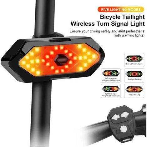 (Noir)Feu arrière Vélo - Télécommande sans fil - 5 Modes d'éclairage - Étanche (1/4)
