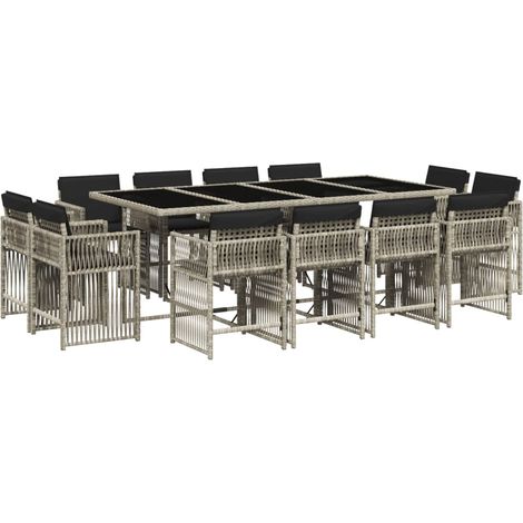 vidaXL Set da Pranzo da Giardino 13pz con Cuscini Grigio in Polyrattan