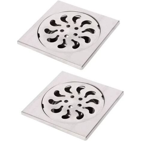2pcs Siphon de Sol Acier Inoxydable, Grille de Douche Carrée Filtre de Douche Drain de Douche Attrape Cheveux pour Salle de Bain, 90x90x30mm (1/5)