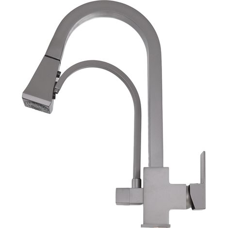 Robinet extractible à double usage, robinet universel de cuisine pour eau chaude et froide, filtre à eau, purificateur d'eau, pistolet de robinet d'évier trois en un, gris. (1/5)