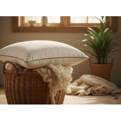 Cuscino in Lana Reffino Cheviot Naturale   Fodera in Cotone Damascato (1/3)