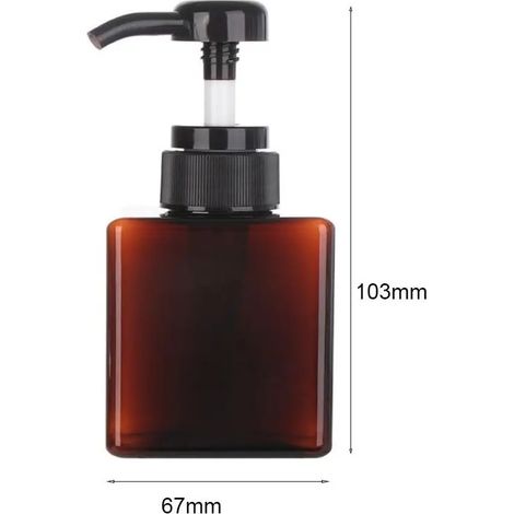 Flacon carré transparent (café - 250 ml) pour savon liquide, mousse fouettée, shampoing, lotion, gel douche, distributeur de savon. (1/5)