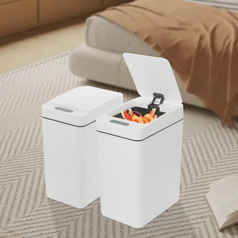 Poubelle de salle de bain, 12 l, Poubelle automatique, avec capteur infrarouge, 3 Méthode d'ouverture, avec couvercle, étanche IPx5, pour salle de bain, cuisine, bureau, Beige (1/5)