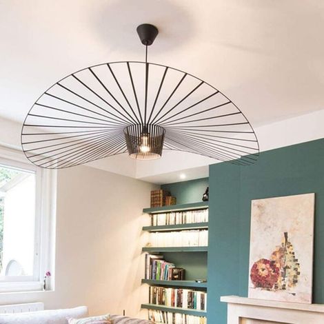– Suspension LED Vertigo Vintage – Lustre en fibre de verre E27 – Hauteur réglable jusqu'à 200 cm – Diamètre 80 cm, noir