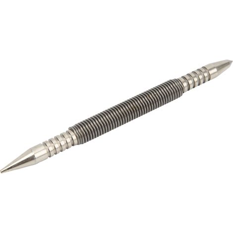 Poinçon à double tête, à ressort, en acier au carbone haute dureté, compact et sans marteau, pour bois, métal et verre. Tête de poinçonnage 3/16 po. Tête d'agrafeuse 1/16 po.