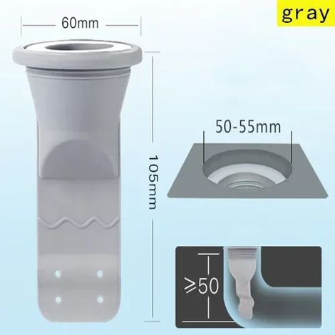 (gray-60MM)Floor drain anti odor toilet universal floor drain core inner core sewer invisible drain pipe backflow odor insect proofartifact (1/4)
