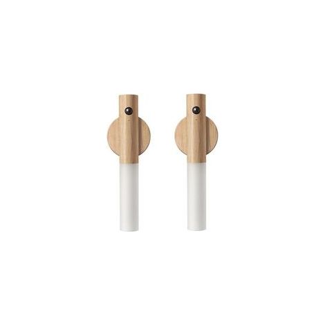 Veilleuse à détecteur de mouvement en bois, éclairage de couloir magnétique, applique murale LED rechargeable, escalier portable, chambre à coucher, alimentée par batterie (bois de frêne blanc, 2 pièc (1/5)