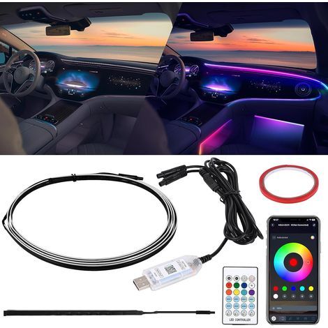 Bande lumineuse LED pour intérieur de voiture, éclairage intérieur de voiture RVB avec télécommande/contrôle APP Bande lumineuse LED pour intérieur de voiture Décoration de tableau de bord Bande lumin (1/5)