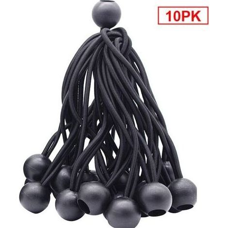 Lot de 50 tendeurs à boule élastique, tendeurs de bâche pour pavillon, camping, cordes de tente, harnais d'extension de rideaux, 15 cm (noir) (1/5)