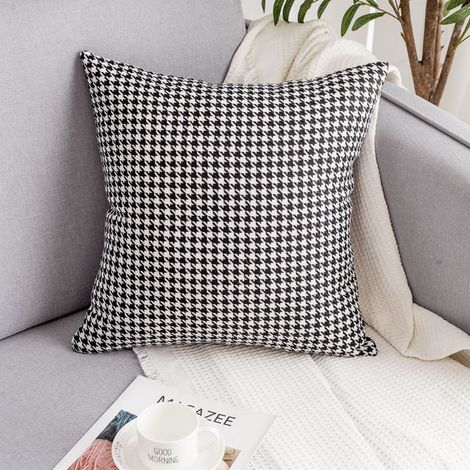 Taie d'oreiller noire 50x50 (une seule taie) Taies d'oreiller à motif pied-de-poule, coussins de tête de lit, coussins de bureau, coussins de dossier de voiture, housses de coussin de canapé (1/5)