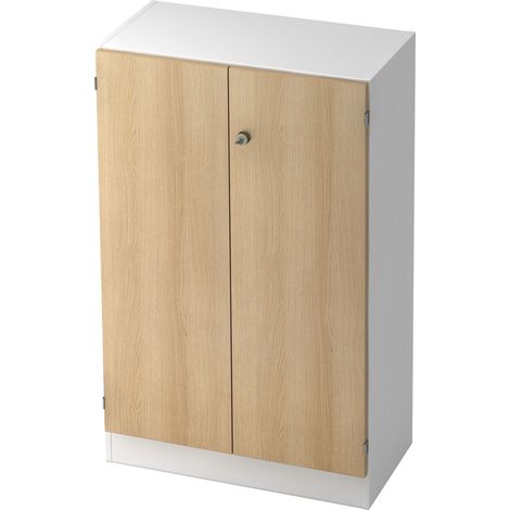 bümö® Office Aktenschrank abschließbar für 3 Ordnerhöhen in Weiß/Eiche (1/5)