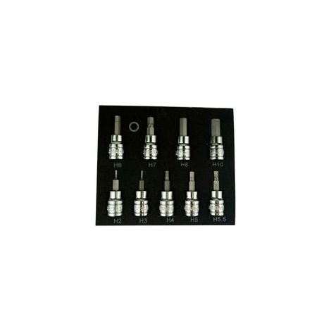 Coffret cliquet et douilles 9 pièces – Douilles hexagonales 3/8' en acier chrome vanadium – Tailles 2-10mm pour clé Allen (1/5)