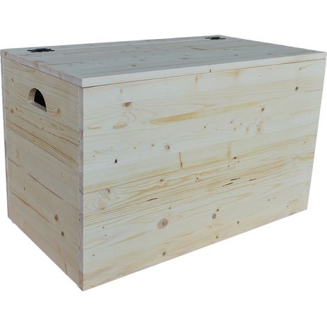 Cassapanca pouf contenitore in legno massello NATURALE cm 78 (1/5)