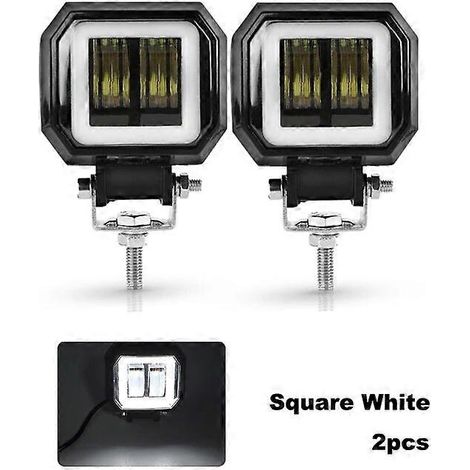 Barre LED étanche NLpearl 12V/24V tout-terrain 20W, projecteur de travail LED 6D avec anneaux lumineux LED Angel Eyes pour SUV, quad, camion, bateau, 4x4, moto (2 pièces carrées blanches). (1/5)