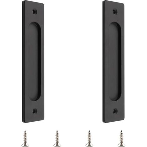 Lot de 2 poignées de porte coulissante rectangulaires encastrées en alliage d'aluminium avec vis de montage pour porte de grange coulissante - Noir mat - 18 cm (1/5)