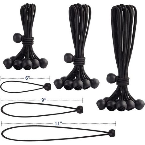 Lot de 30 tendeurs de tente - Sangle élastique avec boule - Tendeur élastique avec boule - Sangle élastique - 3 tailles : 15, 23 et 28 cm - Pour tentes, bâches, voiles de bateau, toiles d'ombrage, rem (1/5)