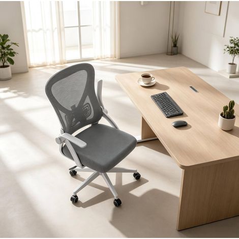 Ergonomischer Bürostuhl drehbar, Rückenlehne neigbar, klappbare Armlehnen, grau OKMYHOME (1/5)