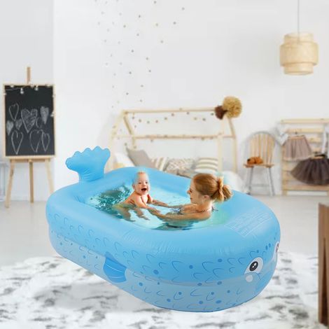 Piscina hinchable infantil – diseño de dibujos animados en azul – PVC resistente – 110 x 90 x 35 cm – juego completo con parches (1/5)