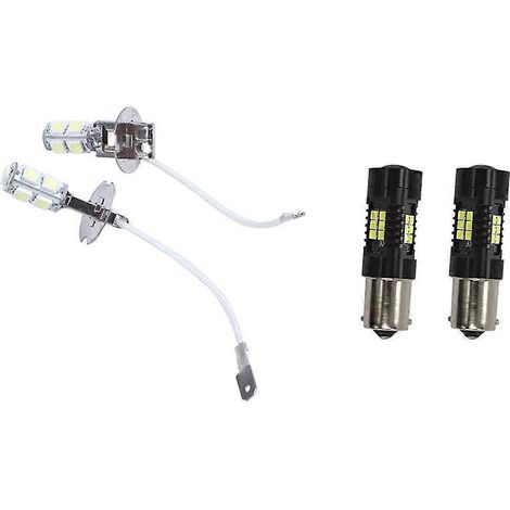 Lot de 2 phares antibrouillard LED blancs 5050-SMD, douille H3, 12 V CC, avec 2 ampoules BA15S (référence 1156). (1/5)