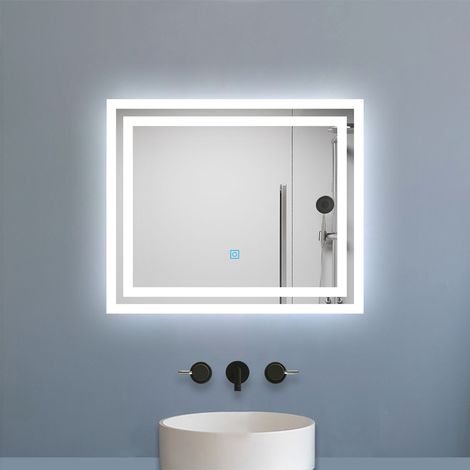 LED Badspiegel Wandspiegel mit Touchschalter IP44 60x50cm Kaltweiß 6000k Horizontal und Vertikal (1/5)