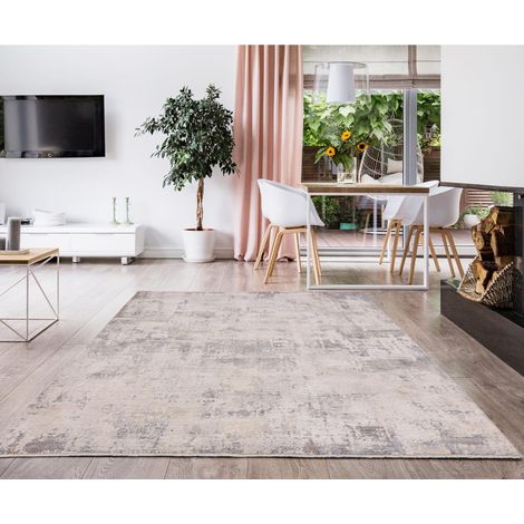 Seville 01 Ribera Short Pile Rug Modern Abstract Soft Touch Silky Rug in Beige Natural 200 x 300 cm (1/4)