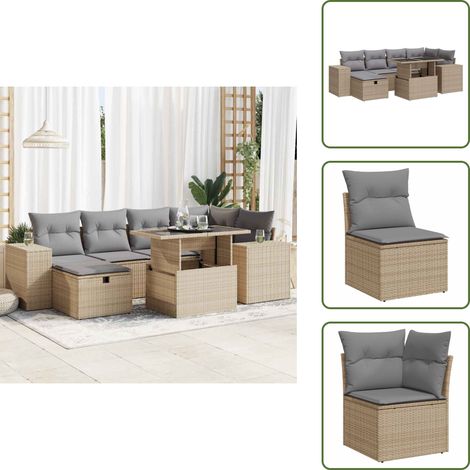 8-tlg. Garten-Sofagarnitur mit Kissen Beige Poly Rattan - Garten Sofagarnitur - Garten Sofagarnituren - Outdoor Sofagarnitur - Sofagarnitur Terrasse (1/5)