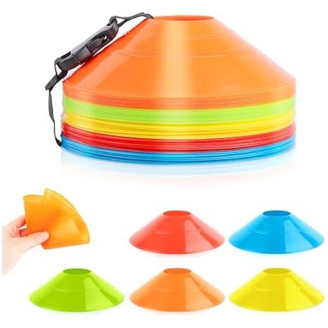 Plots de Marquage pour Football Cône, Plots Entrainement 5 Couleurs Cônes à Disque avec Sangle à Boucle Fixe, Cones de Sport pour Délimitation Entraînement Football (1/5)