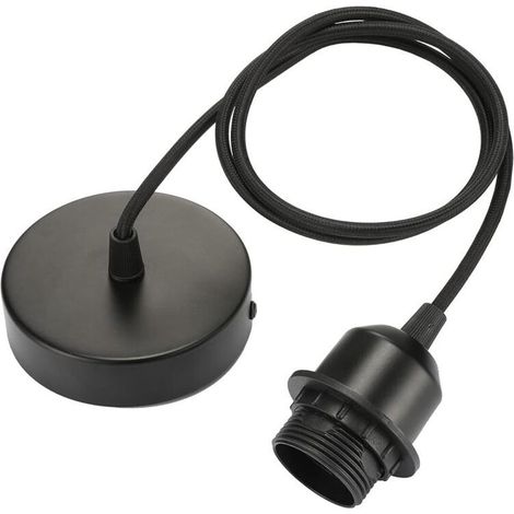 2pcs E27 Lamp Holder Vintage Lamp Holder with 100cm Cable and Fixing Ring Retro Ceiling Light Lamp Holder for Living Room, Hallway, Bedroom, Kitchen, Chandelier - Black (2pcs) (1/5)