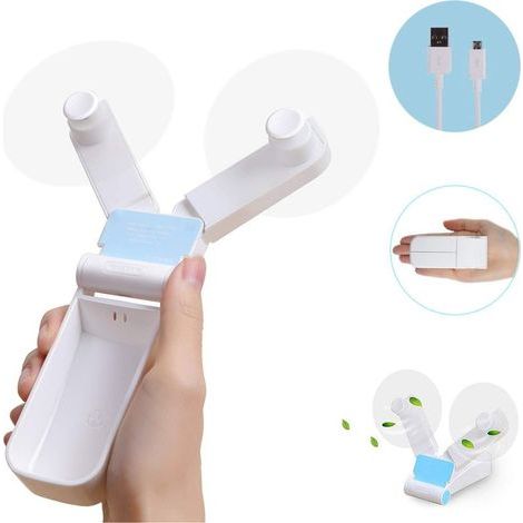 Ventilateur portable rechargeable USB, 2 vitesses, design pliable automatique, diamètre 10,2 cm, idéal pour voyage, bureau et extérieur (1/5)