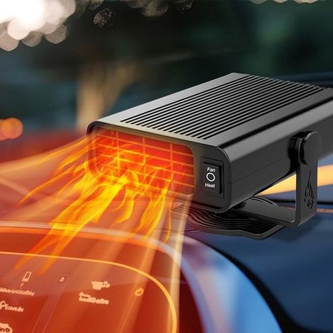 Calefactor portátil para coche，Calefacción y ventilación 2 en 1，Desempañado/descongelación rápida，12 V 200 W，Giratorio 360°，SUV y autocaravana (1/5)