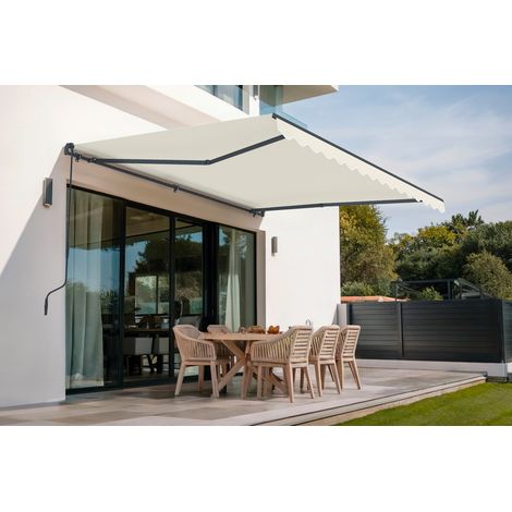Cazeboo – Store banne monobloc 4x3m – Toile polyester 320g/m² beige – Protection UV50+ – Structure aluminium thermolaqué