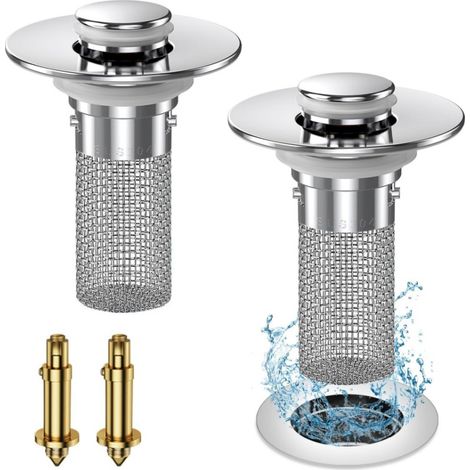 Lot de 2 crépines de vidange pour lavabo de salle de bain, crépine de vidange escamotable, bouchon de vidange pour lavabo de salle de bain (1/5)