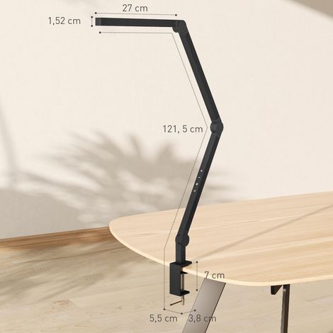 Lampe de bureau, luminosité et couleur réglables, pince métallique, 96 LED, noire (1/5)