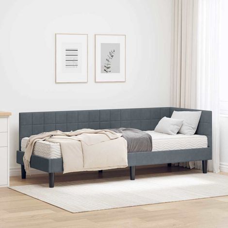 Eckbettgestell mit Matratze mit Kopfteil 2 pcs Grau Samt