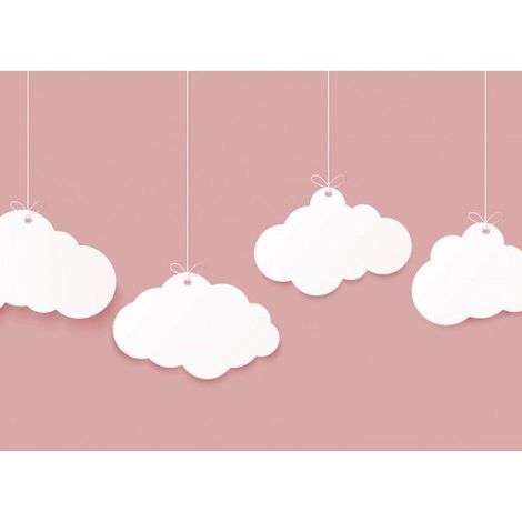Papier peint panoramique idéal pour chambre fille Tapisserie panoramique enfant original Papier peint panoramique rose motif nuage (1/4)