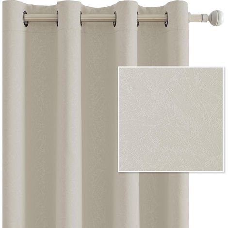 Lot De 2 Rideau Occultant, 140x240 CM, Rideau Thermique Isolant Anti Froid et Chaleur À Oeillets, Isolation Lumiere Anti UV Decoration pour Maison Chambre Salon Intérieurs, Beige (1/5)