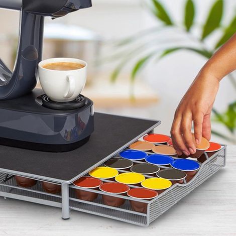 Porte-capsules de café, Tiroir pour 36 capsules, porte-sacs à café Dolce CUSTO, - Surface antidérapante et anti-vibration - Commode en maille- gris (1/5)
