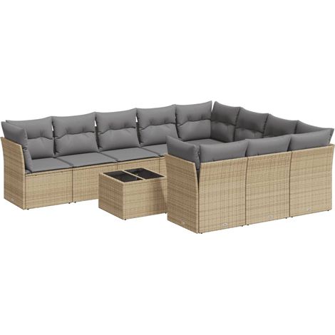 Maison Exclusive - Set Divani da Giardino 11 pz con Cuscini Beige in Polyrattan