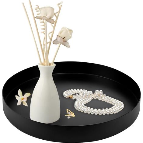 Plateau Rond Metal Décoratif 20 20cm en Acier Inoxydable, Assiette Décorative de Service pour Plantes, Desserts, Fruits - Décoration de Table (1/5)